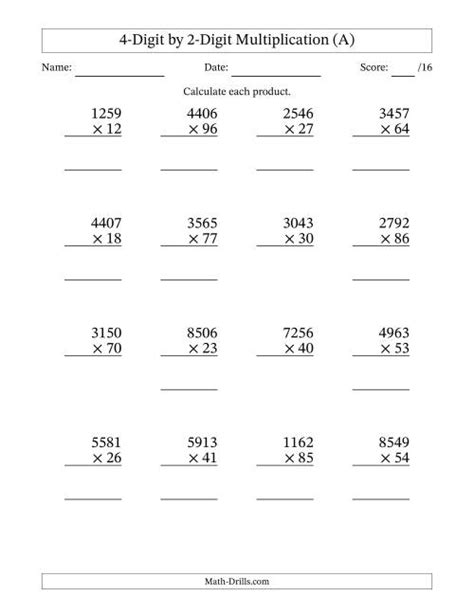 4 Digit By 2 Digit Multiplication Worksheets 4 Digit By 2 Digit Multiplication Worksheets
