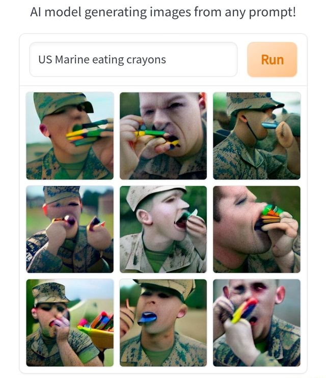 Al Model Generating Images From Any Prompt Us Marine Eating Crayons Al Model Generating Images From Any Prompt Us Marine Eating Crayons