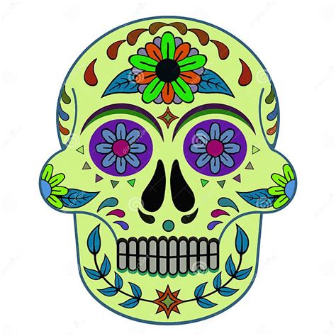 Day Of The Dead Skull With Floral Ornament Lemon Green Blue Violet Day Of The Dead Skull With Floral Ornament Lemon Green Blue Violet