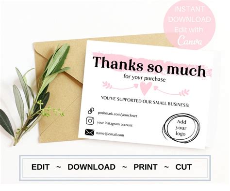 Editable Poshmark Thank You Business Card Customizable Etsy Diy Editable Poshmark Thank You Business Card Customizable Etsy Diy