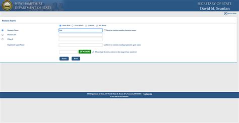 New Hampshire Nh Business Entity Search Sos Lookup