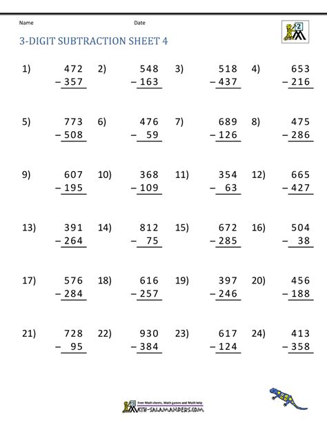 Three Digit Subtraction With Regrouping Three Digit Subtraction With Regrouping